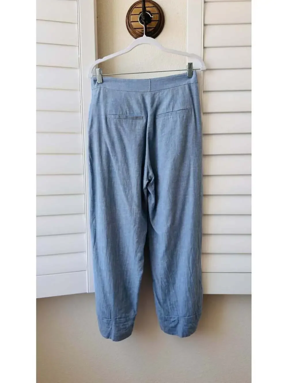 Zara Light Blue Chambray Cuffed Cropped Trousers Size M